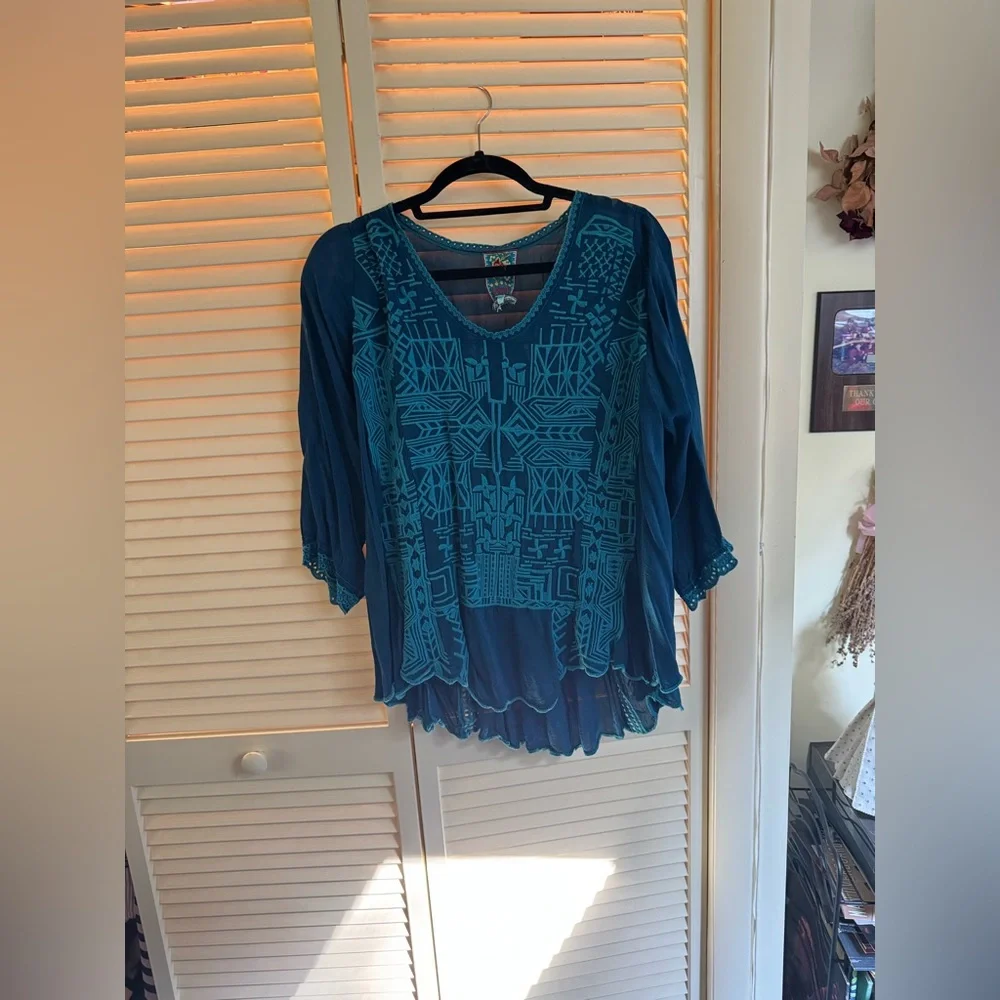 Johnny Was Size M Deep Teal Embroidered Blouse - Picture 2 of 8